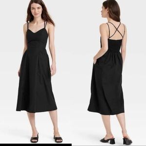 NWT A New Day Dress Sleeveless Strappy Criss Cross Back Midi Black Womens Size M